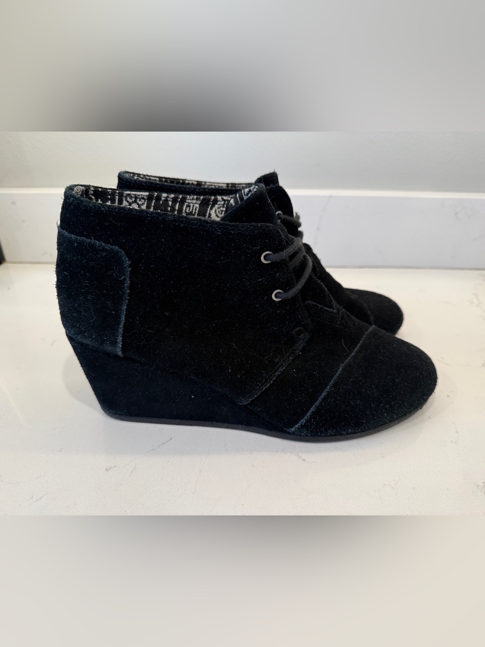 Toms Black Suede Wedge Ankle Boots